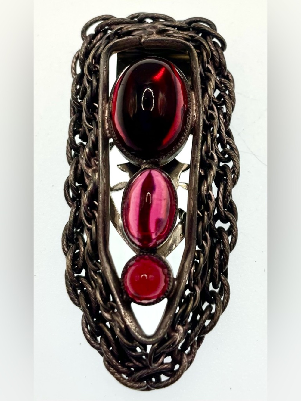 Vintage 1930s Art Deco Dress Clip Red Glass Cabochon Fur Clip Geometric